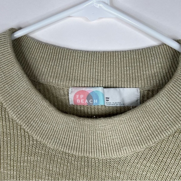 Free People Beach Malibu Sweater Ribbed Knit Oversized Yellow Green Neutral XS - Picture 6 of 10